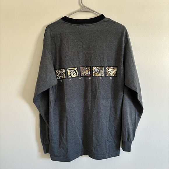 VTG Maui Hawaii Long Sleeve Shirt Hang Loose Surf Gray USA - Size Large - Picture 5 of 8